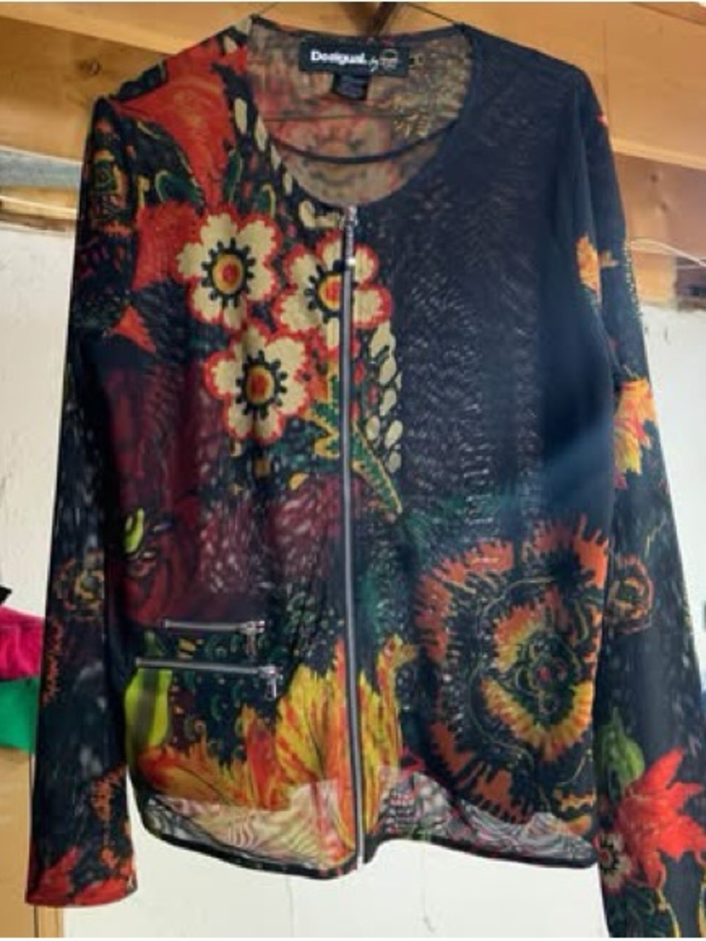 Desigual Black Multi Floral Zip-Front light jacket